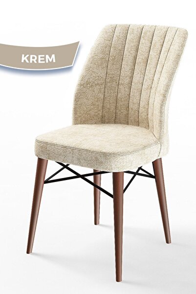 Canisa Concept Rox Serisi 90x90 Yuvarlak Sabit Barok Ahşap Desen Masa Takımı Ve 4 Krem Sandalye