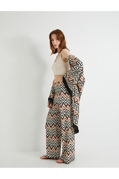 Koton Wide Leg Trousers Geometric Patterned Normal Waist
