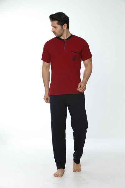 ARMİLLİA DİMODA Комплект мъжки пижами от 100% памук - преден джоб, яка с копчета, къс ръкав