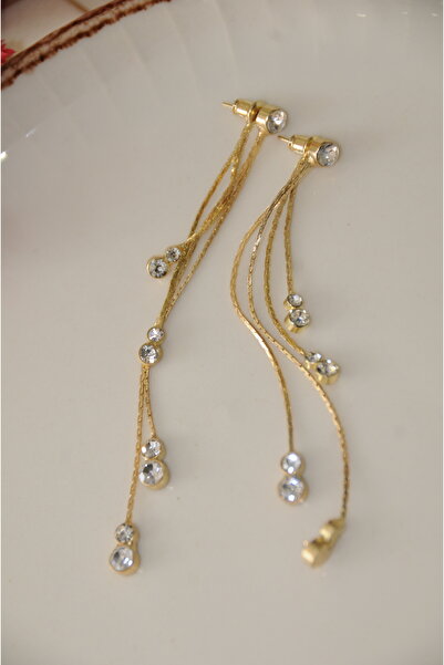 İPAR AKSESUAR Zircon Pendant Drop Metal Gold Earring