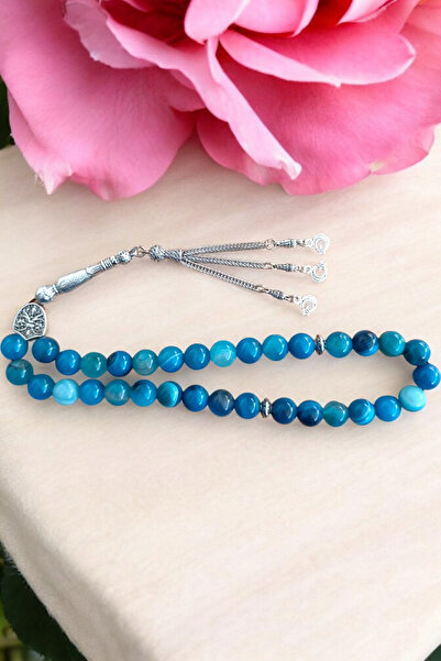 MGA DOĞAL TAŞ مسبحة العقيق الأزرق 33 بوصة مسبحة أصلية من الحجر الطبيعي حجم كب...