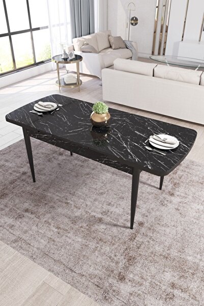 Canisa Concept Ege Serisi 70x114 Açılabilir Siyah Mermer Desen Mutfak Masası