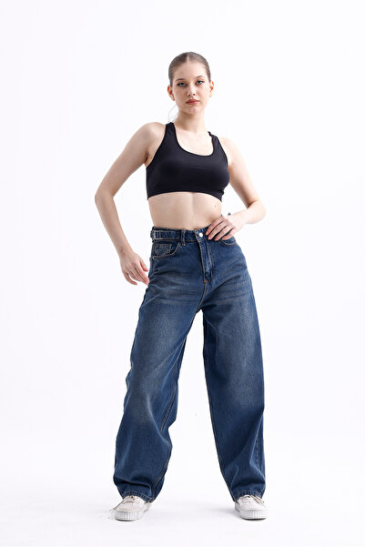 pass&pass 2430 Kadın Yandan Tokalı Baggy Jeans Kot Denim Pantolon