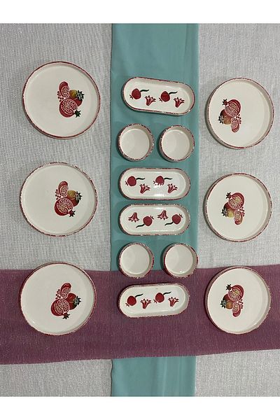 MTD SERAMİK Pomegranate Pattern Luxury Breakfast Set 14 Items for 6