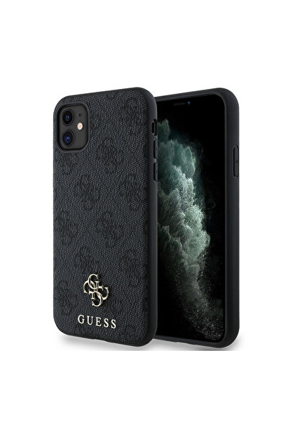 Guess iPhone 11 Uyumlu Kılıf Guess  Lisanslı Magsafe Şarj Özellikli Small 4G Classic Kapak Siyah