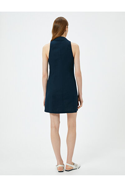 Koton Mini Gömlek Elbise Düğmeli Kolsuz Viskon Karışımlı