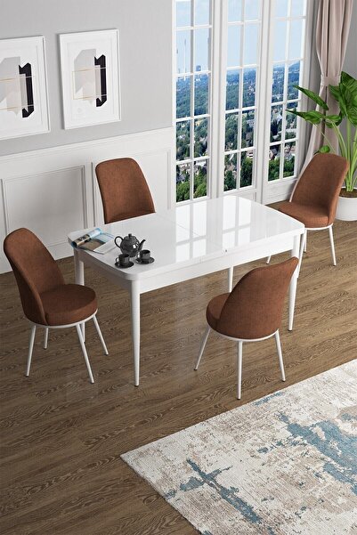 Canisa Concept Han Serisi 70x114 Açılabilir Mdf Mutfak Masası Takımı Beyaz Ma...