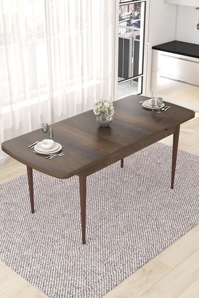 Canisa Concept Nef Serisi 70x114 Açılabilir Mdf Barok Ahşap Desen Masa Takımı Ve 6 Haki Yeşil Sandalye