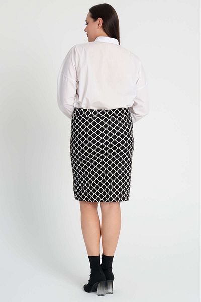 Madwilo Women's Black and White Geometric Pattern Suede Stretchy Pencil Skirt