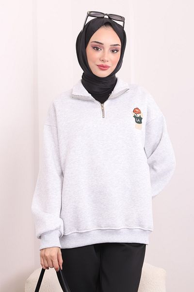 İmajButik Φούτερ με φερμουάρ σε γκρι γιακά