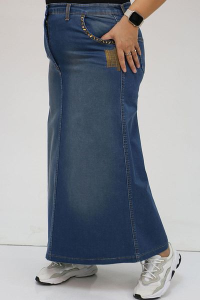 Eslina 45008-1 Fusta din denim cu buzunare de mărime mare, cu detaliu de piatră - benzină