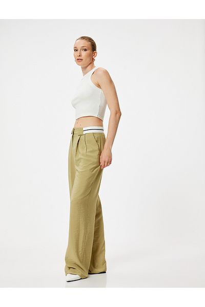 Koton Wide Leg Trousers with Pockets and Pleat Detail