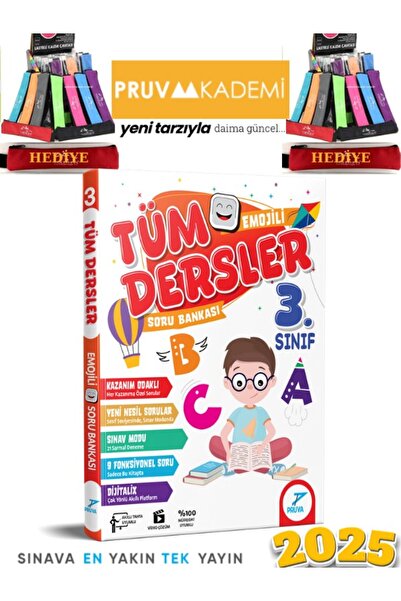 Pruva Akademi 3. Sınıf Pruva Emojili Tüm Dersler Soru Bankası + Polo Kalemlik...