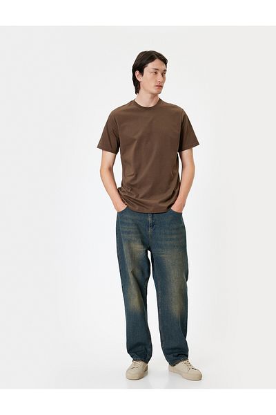 Koton Basic-Kurzarm-T-Shirt aus Baumwolle mit Rundhalsausschnitt