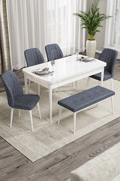 Canisa Concept Rio Serisi 80x132 Açılabilir MDF Mutfak Masası Takımı Beyaz Ma...