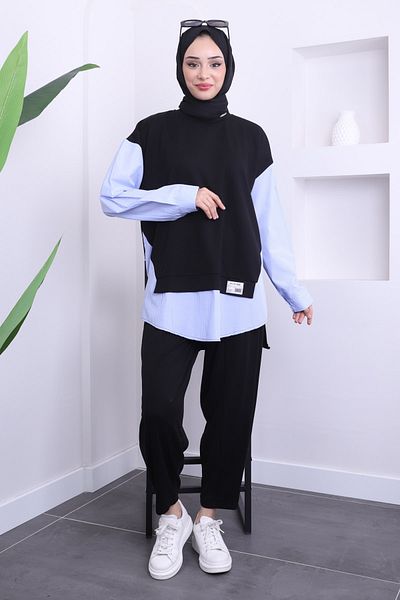 İmajButik Black Shirt Garnished Pants Suit