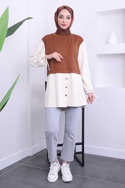 İmajButik Καφέ μανίκι δεμένο τουνίκ