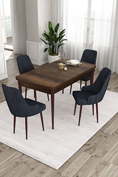 Canisa Ram Serisi 80x132 Açılabilir Mutfak Masası Takımı Barok Desen Masa 4 A...