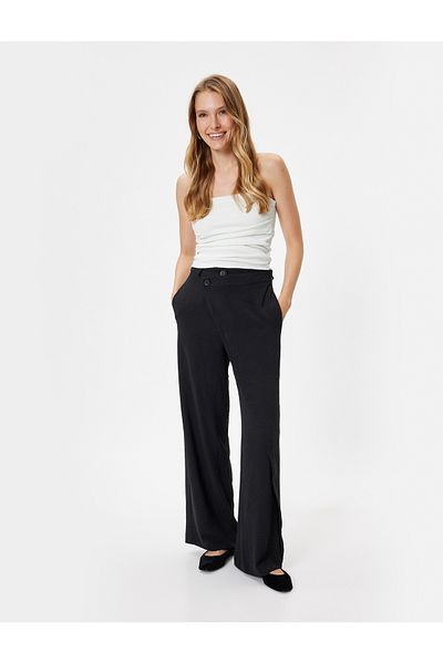 Koton Pocketed Standard Waist Double Breasted Trousers - Wide Leg