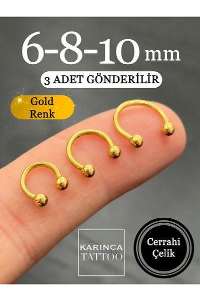 Karınca Piercing 3 Size Gold 6mm 8mm 10mm Septum Rook Orbital Conch Eyebrow Lip Helix Cartilage Tragus Piercing (3pcs)