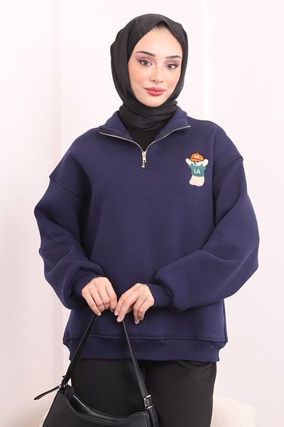 İmajButik Μπλε μπλέ γιακά με φερμουάρ Rose Gold με τρεις κλωστές