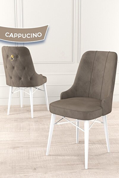 Canisa Pare Serisi, 4 Adet Cappucino Sandalye, 1.sınıf Babyface Ithal Kumaş Sandalye, Beyaz Gürgen Ayak