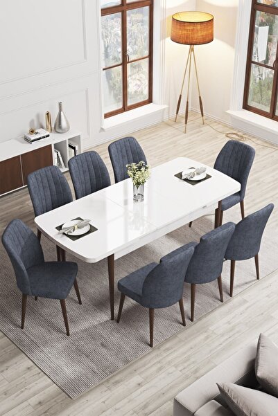 Canisa Concept Rio Serisi 80x132 Açılabilir MDF Mutfak Masası Takımı Beyaz Ce...