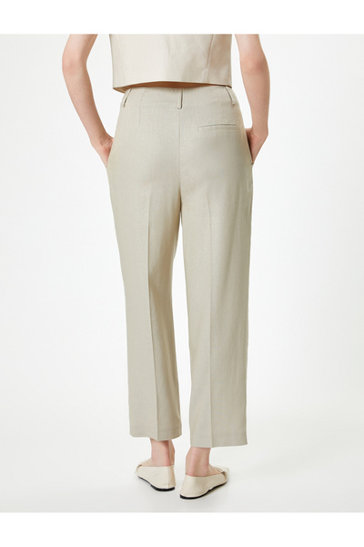 Koton Keten Havuç Pantolon Yüksek Bel Bol Kalıp Astarlı Cepli
