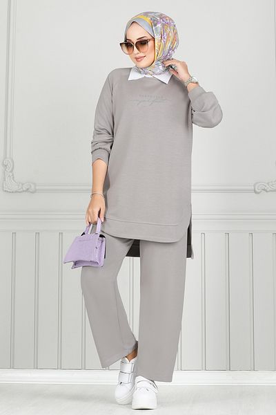 ModaMerve Gray Oyso Fabric Set - Side Slit, Model 1689Lna1042