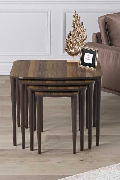 Canisa Concept Telwe Serisi, Ceviz Üst Kalite Mdf 4lü Zigon Sehpa Takımı, Cev...