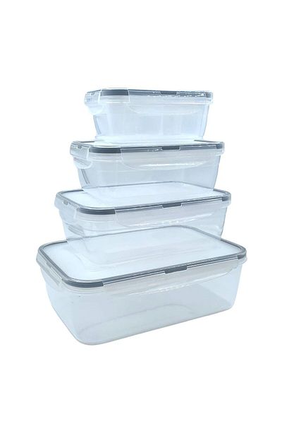 Go İthalat 4-Piece Plastic Food Storage Containers with Interlocking Seal Locked Lids Lc315 (4832)