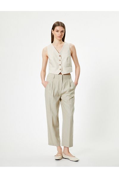 Koton Karottenhose aus Leinen mit hoher Taille und Tasche – Loose Fit gefüttert