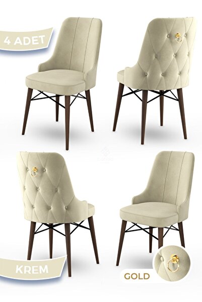 Canisa Pare Serisi, 4 Adet Krem Sandalye,1.sınıf Babyface Ithal Kumaş Sandaly...