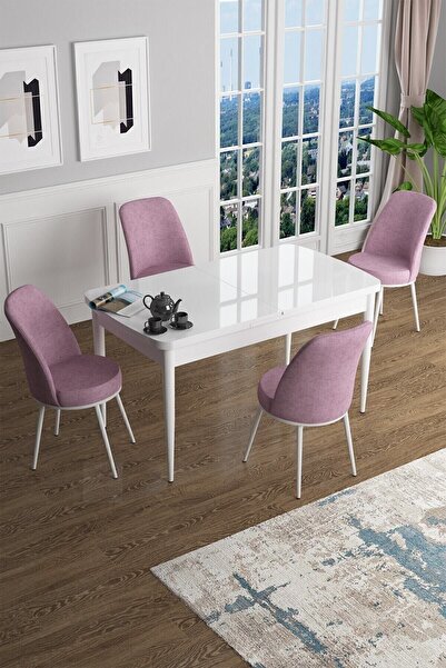Canisa Concept Han Serisi 70x114 Açılabilir Mdf Mutfak Masası Takımı Beyaz Ma...