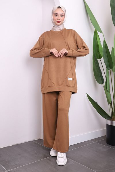 İmajButik Κοστούμι παντελόνι Tan Crew Neck Modal Tunic