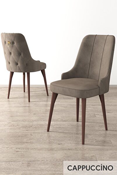 Canisa Concept Enoa Serisi, 1.sınıf Babyface Kumaş, 6 Adet Cappucino Sandalye Gold Halkalı, Ceviz Gürgen Ayak