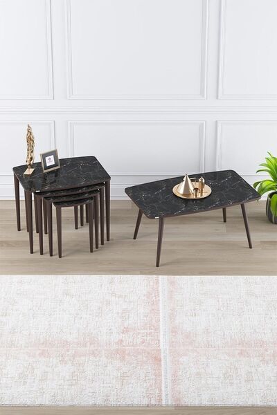 Canisa Concept Telwe Serisi, Mdf 4'lü Zigon Sehpa Takımı Ve Orta Sehpa, Beyaz...