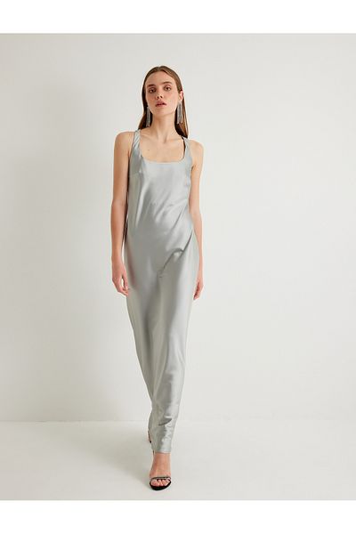 Koton Langes Neckholder-Kleid aus Satin ohne Ärmel