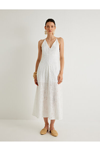 Koton Melis Ağazat - Φόρεμα με μακρύ γιακά και φόδρα από βαμβακερό χτένι