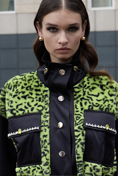 Missemramiss Πράσινο γούνινο μπουφάν λεοπάρ - 4663