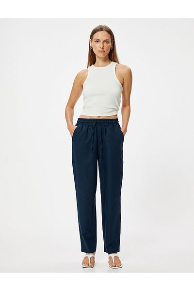 Koton Leinenhose mit hoher Taille, Karottenschnitt, lockere Passform