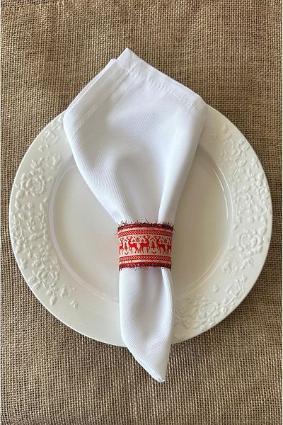 FANTASTIC Set of 6 Handmade Woven Napkin Rings, 6 Napkin Holders, Napkin Rings, Christmas Pattern with Silvery Deer