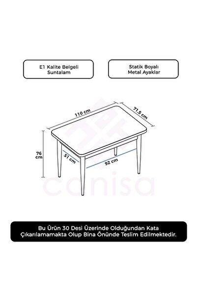Canisa Concept Nil Serisi 70x110 Sabit Beyaz Mutfak Masası