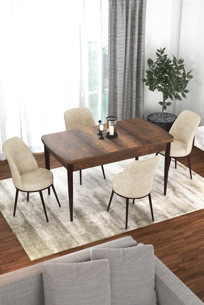 Canisa Concept Kor Serisi 70x114 Açılabilir Mutfak Masası Takımı Barok Desen ...