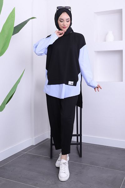 İmajButik Black Shirt Garnished Pants Suit