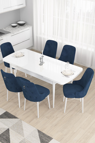 Canisa Concept Taç Serisi Açılabilir Mutfak Masası Takımı 80x132 Beyaz Masa 6...