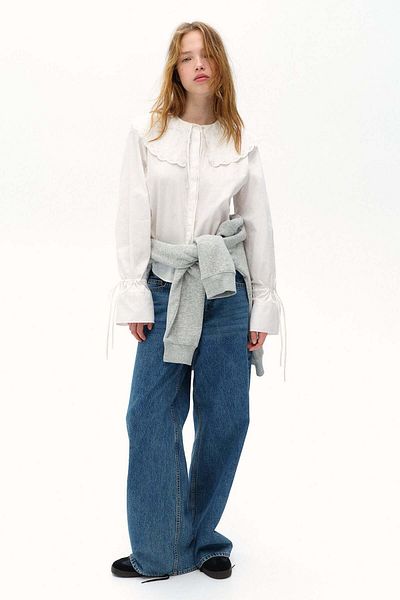 H&M Broderie Anglaise-detail Poplin Blouse