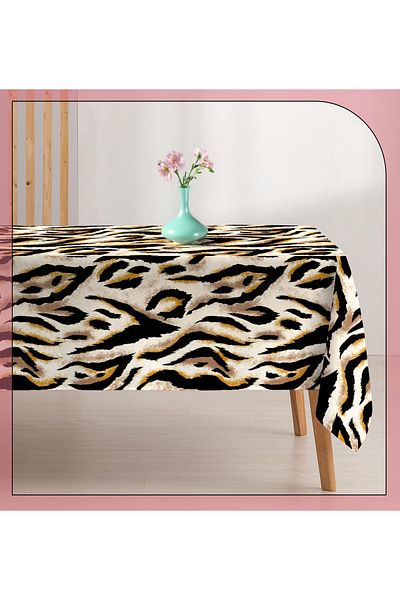 Razz Moda Leopard and Zebra Patterned Digital Printed Black and Ecru Color Table Clothes