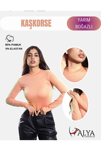 ALYA UNDERWEAR Lycra din țesătură cu nervuri - Hanorac de corp din bumbac cu jumătate de gât