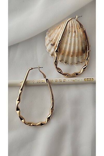 İPAR AKSESUAR Curved Oval Large Ring Metal Gold Earring